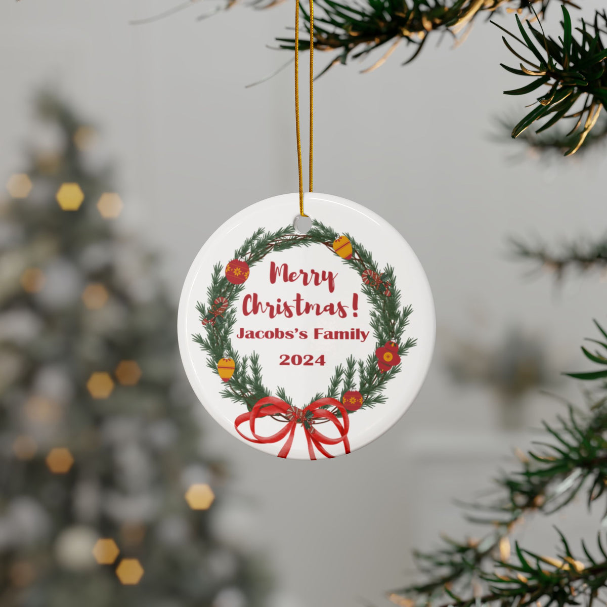 Personalized Family Name Ceramic Christmas Ornament Shazia