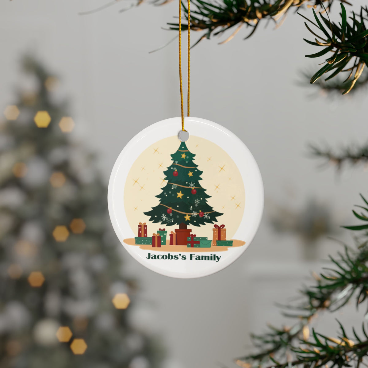 Personalized Family Name Christmas Tree Ceramic Ornament Shazia