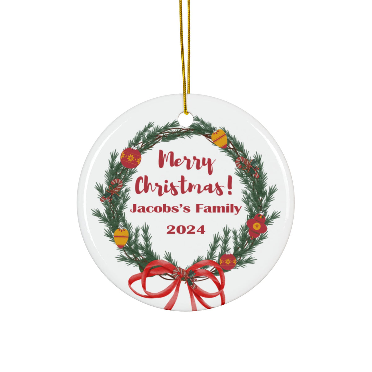Personalized Family Name Ceramic Christmas Ornament Shazia