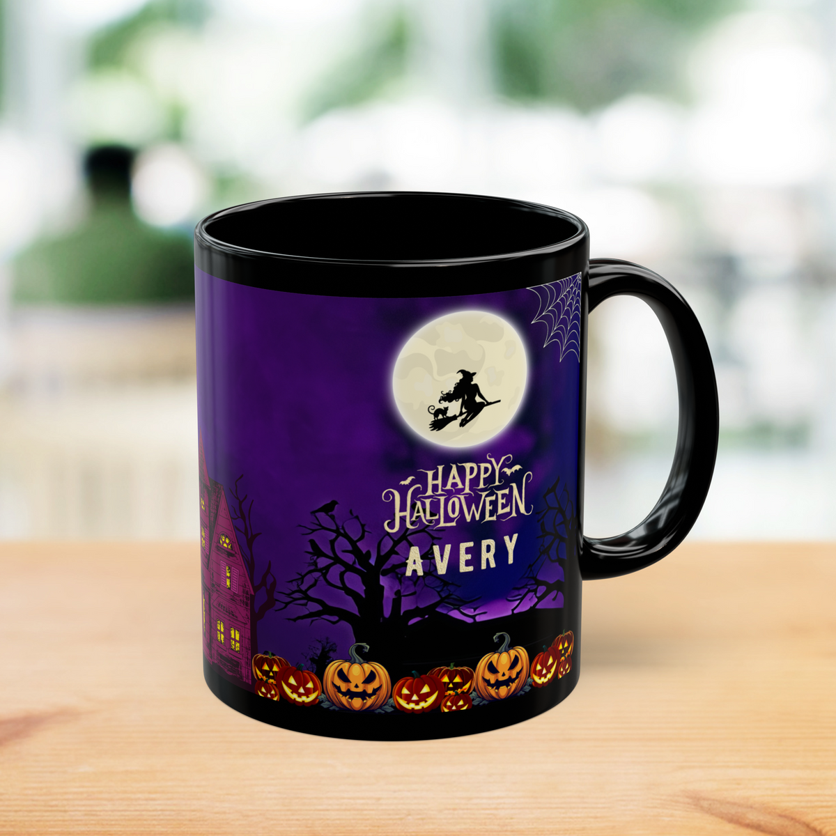 Personalized Halloween Mug – Witch House, Pumpkins, Gothic Horror