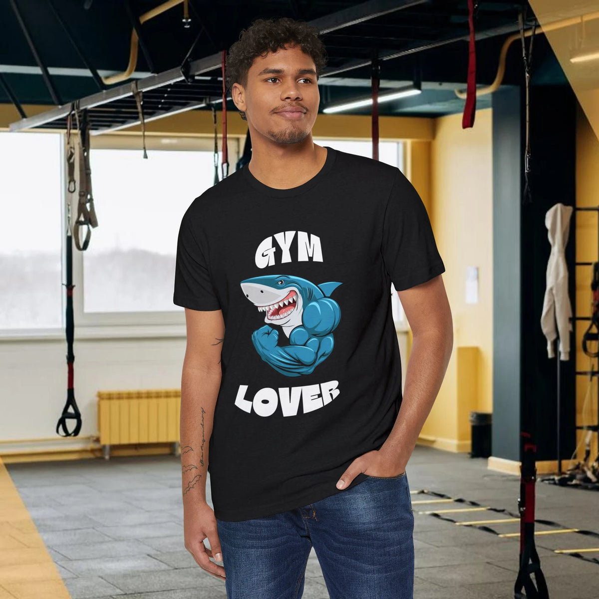Funny Gym Shark Unisex Tee, Workout Motivation Shirt